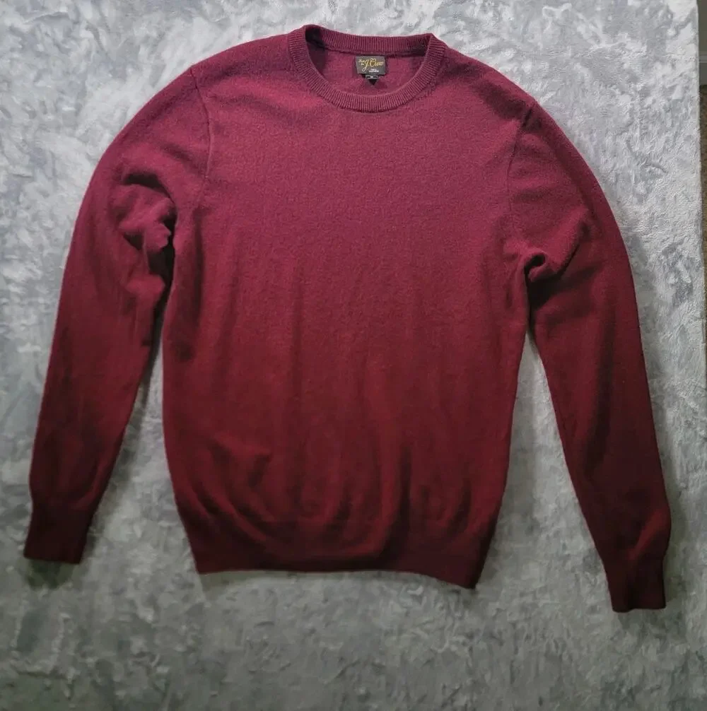 J. Crew Mens M Cashmere V Neck Sweater Pullover Maroon